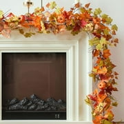 Guvpev Fall Decor, 6FT Artificial Maples Leaf Fall Garland with Pumpkin & Berry, Autumn Maple Vines Garland, Thanksgiving Harvest Decorations for Home, Mantel, Table, Farmhouse Indoor Outdoor Decor