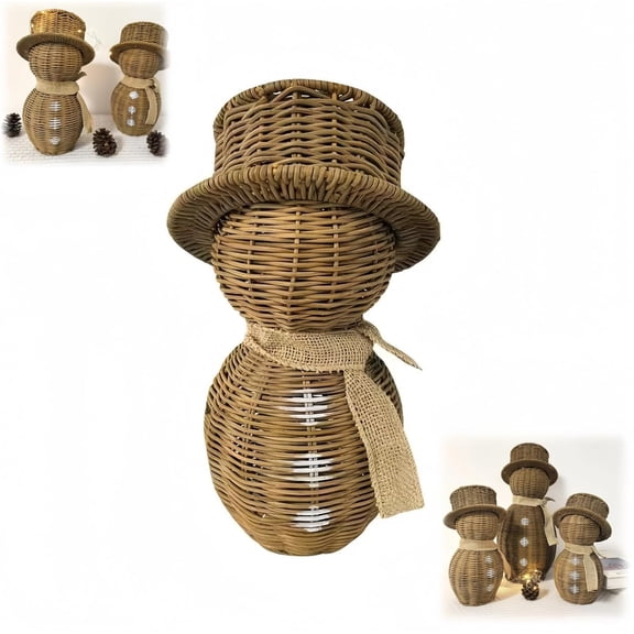 Guvpev Farmhouse Christmas Decor, Rustic Rattan Snowman for Indoor Outdoor Holiday Decorating, Home Kitchen Table Garden Centerpiece(s)