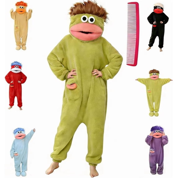 Guvpev Funny Big Mouth Monster Adult Onesie with Large Comb Prop, Ugly Pajama Party Outfits, Plush Puppet Cosplay Costume, Oversized Couples Hooded Sleepwear & Loungewear
