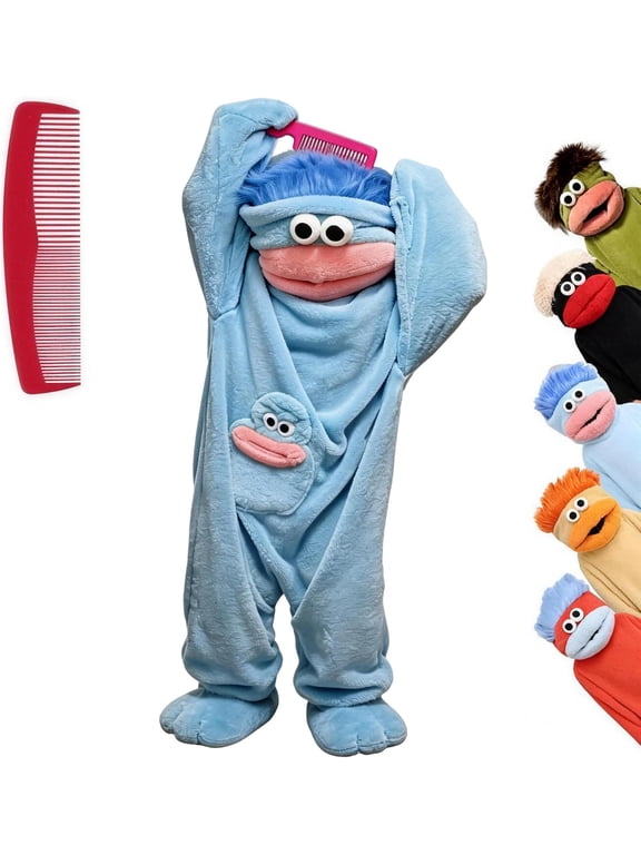 Funny Big Mouth Puppet Monster Onesie with Large Comb Prop, Silly Puppet Mascot Costume, Plush Onesie Cosplay Pajamas, Oversized Cozy Hooded Sleepwear for Parent & Little One