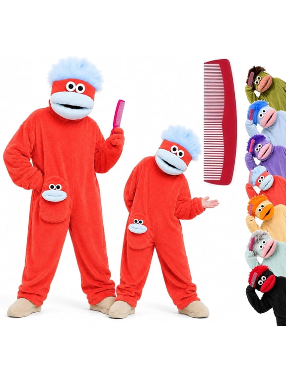 Funny Big Mouth Puppet Monster Onesie, Matching Family Pajamas, Silly Puppet Cosplay Costume, Plush Hooded Jumpsuit Sleepwear, Oversized Fleece Loungewear, Ugly Pajama Party Outfits