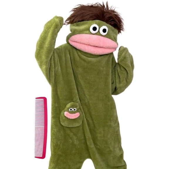 Guvpev Funny Big Mouth Monster Onesie Pajamas,Goofy Puppet Cosplay Onesie, Cozy Hooded Loungewear, Soft Fabric, Oversized