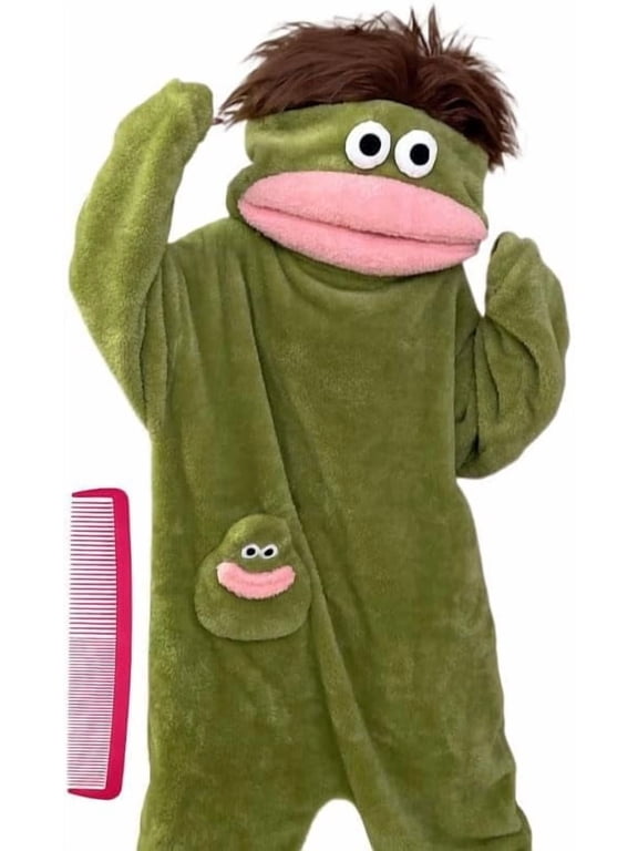 Funny Big Mouth Puppet Monster Onesie Pajamas,Goofy Puppet Cosplay Onesie, Cozy Hooded Loungewear, Soft Fabric, Oversized