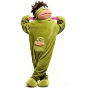 Guvpev Funny Big Mouth Puppet Monster Onesie Pajamas for Adults & Teens , Soft Plush Cosplay Sleepwear with Big Comb, Green