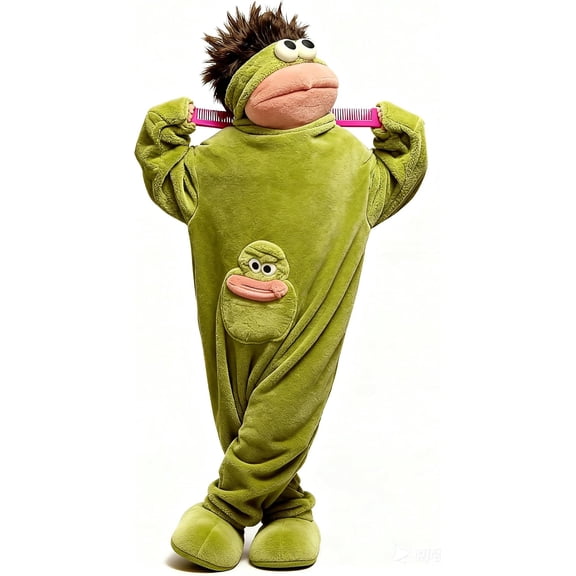 Guvpev Funny Big Mouth Monster Onesie Pajamas for Adults, Soft Plush Cosplay Sleepwear with Big Comb, Green