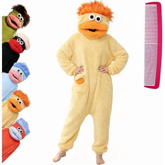 Guvpev Funny Big Mouth Puppet Monster Onesie Pajamas with Large Comb – Oversized Plush Fleece Hooded Loungewear Cosplay One Piece Pajamas for Sleep & Party