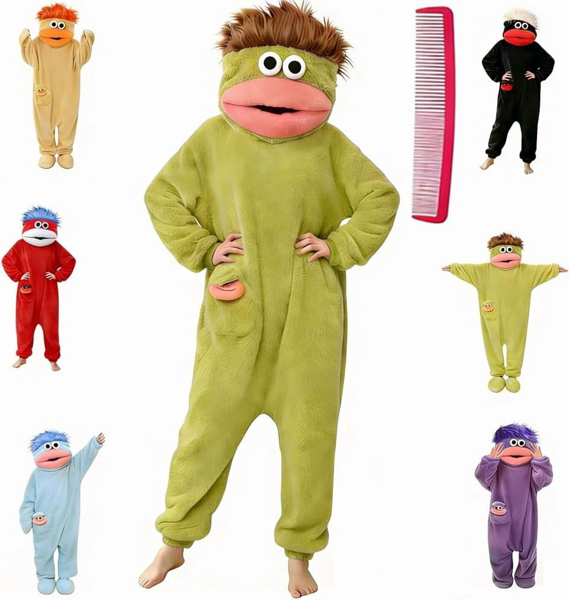 Guvpev Funny Big Mouth Puppet Monster Adult Onesie with Large Comb Prop ...