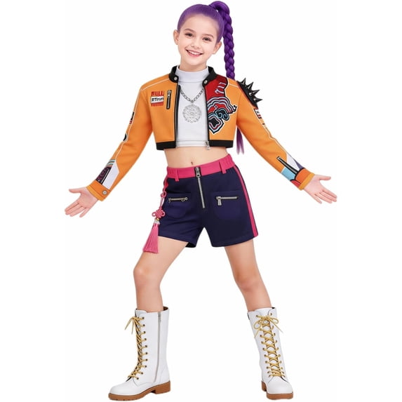Guvpev G'irl's Halloween Costume, Pop Idol Singer Stage Performance Outfit Jacket Tank Top Shorts Set for Cosplay Dress Up Events & Parties