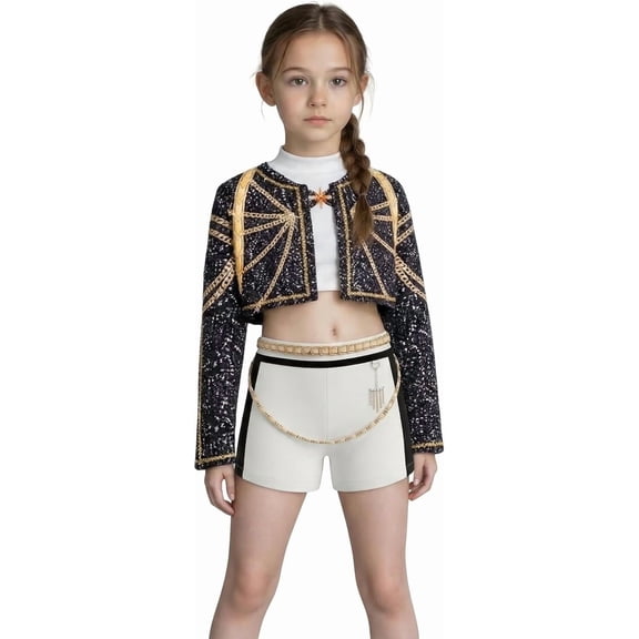 Guvpev G'irl's Popular Singer Idol Group Cosplay Costume, Pop Star Stage Performance Outfit with Top and Pants Set, for Halloween Cosplay & Dress Up Events