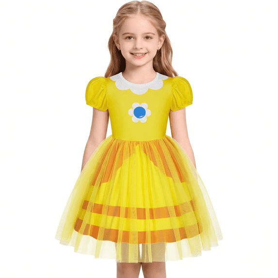 Guvpev G'irl's Princess Dress Tulle Skirt & Ruffle Sleeve Halloween Cosplay Costume Party Fancy Dress up 3-12 Years