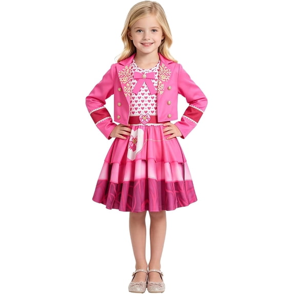 Guvpev G'irls Pink Princess Dress, Halloween Cosplay Costume, 3D Print Cosplay Dress Up Outfit with Jacket, Halloween Princess Costume for Role Play, Birthday Party & Fancy Dress Up