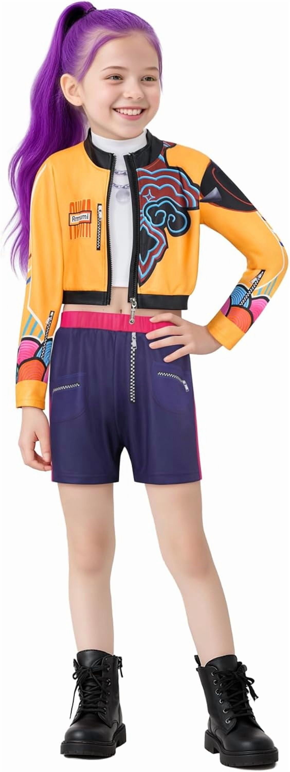 Guvpev Girls KPop Demon Hunters Huntrix Costume Pop Singers Rumi Halloween Cosplay Costumes Dress Up Stage Outfit Set for 3-12 Years