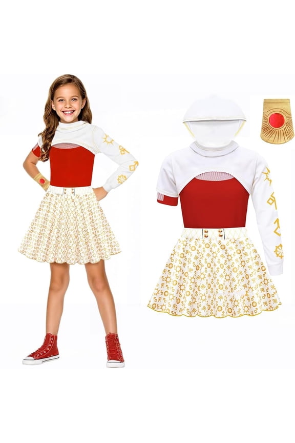 G'irl's Zombies Costumes Nova Cosplay Cheerleader Costume Mesh Top Skirts Hoodies Wrist Prop Full Set Outfits Zombies Movie Fancy Dress Costume Halloween Party Dress up