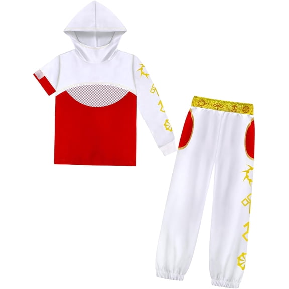 Guvpev G'irl's Zombies Costumes - Zombies Nova Cosplay Asymmetrical Sleeve Hoodies & Printed Pants, Zombies Series Movies Cheerleader Suit, Halloween Fancy Dress Costumes for 3-12 Years