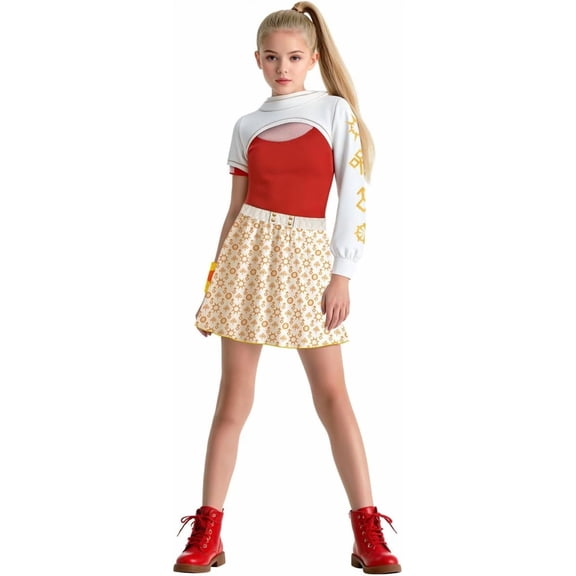 Guvpev G'irl's Zombies Nova Costume, Halloween Nova Zombies Cheerleader Full Set Outfits with Top, Skirt, Hooded Coat & Dress Up Accessories, Halloween Cosplay Costume