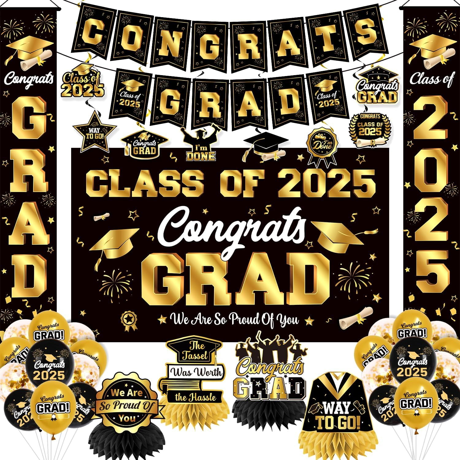Guvpev Graduation Decorations Class of 2025 Black and Gold Graduation ...