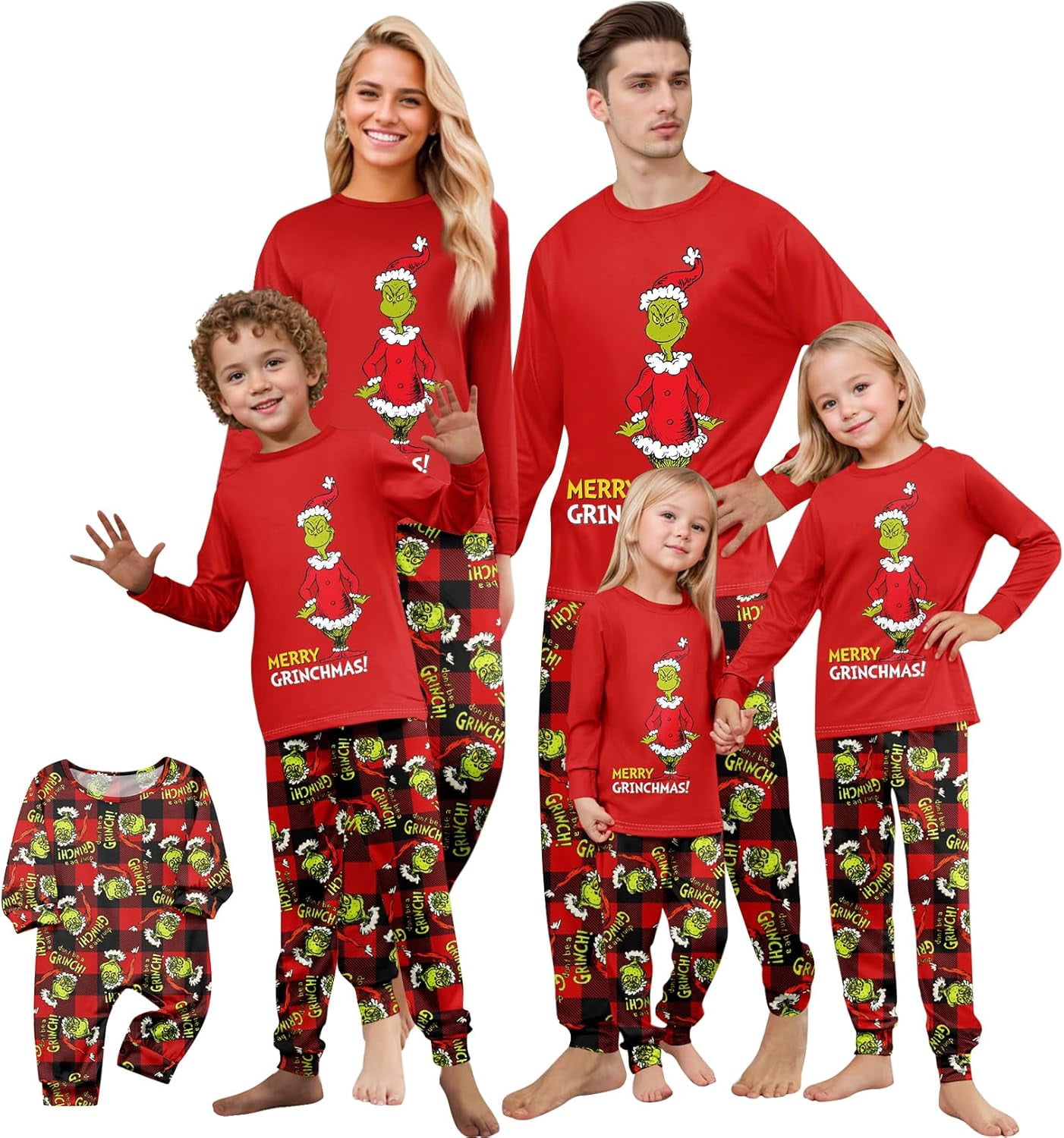 Guvpev Grinchy Christmas Pajamas, Family Matching Christmas Pajamas ...