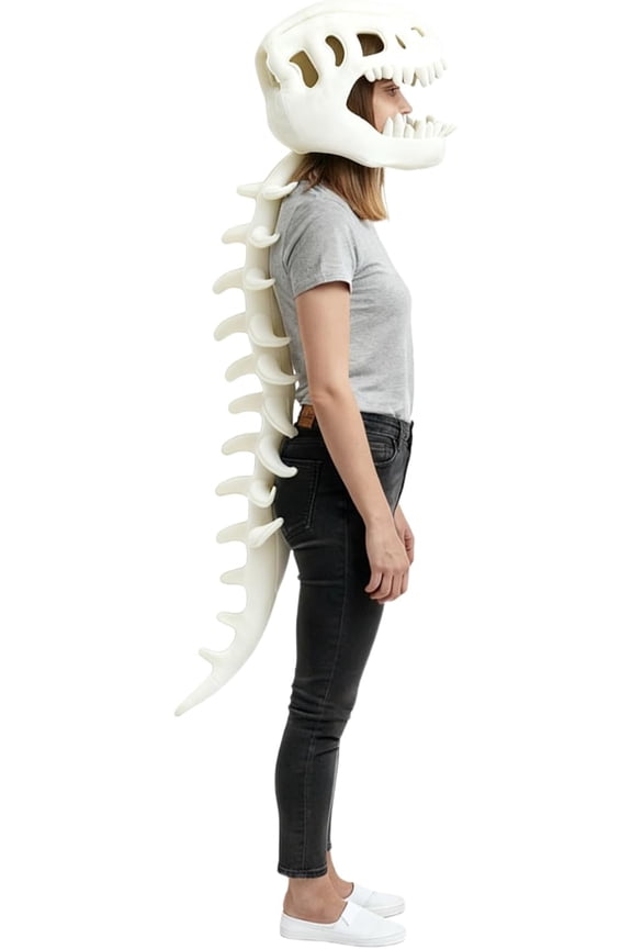 Halloween Cosplay Costume, 3D Realistic Spinosaurus Skull Hat with Plush Spine, White Wearable Dinosaur Skeleton Family Dress-Up Outfit for Halloween Party & Themed Performance