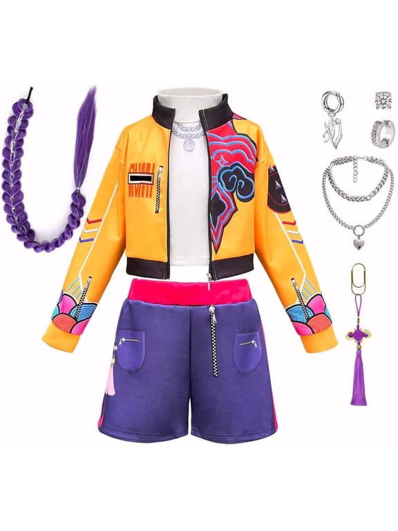 Halloween Cosplay Costume for Ages 3-12Y, Popular Singer Stage Performance Outfits, Lining Jacket Shorts Set with Wig & Dress Up Accessories for Halloween Cosplay, Birthday Party & Fancy Dress