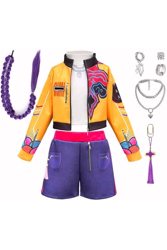 Halloween Cosplay Costume for Ages 3-12Y, Popular Singer Stage Performance Outfits, Lining Jacket Shorts Set with Wig & Dress Up Accessories for Halloween Cosplay, Birthday Party & Fancy Dress