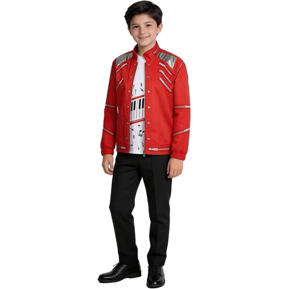 Guvpev Halloween Costume for B'oy's, Dance Star Music Legend Stage Performance Outfit with 3D Prints Jacket T-Shirt Pants for Halloween Cosplay, Dress Up Party, Fancy Dress Costume