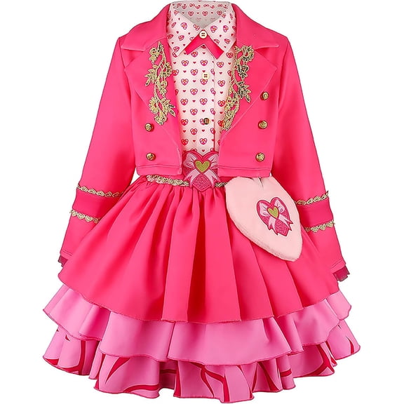 Guvpev Halloween Princess Costume for G'irl's, Pink Princess Dress with Jacket, Belt & Heart Bag, Halloween Cosplay Party Outfit & Fancy Dress Up