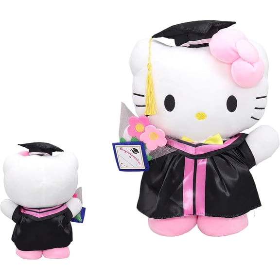 Guvpev Cartoon Kitty and Friends Graduation Decorations 2025, 13.7" Kitty Plush Toys, Cartoon Anime Figure Graduation Gifts for Girls, Soft Cute Kitty Cat Stuffed Animal Toy, Graduation Party Decor
