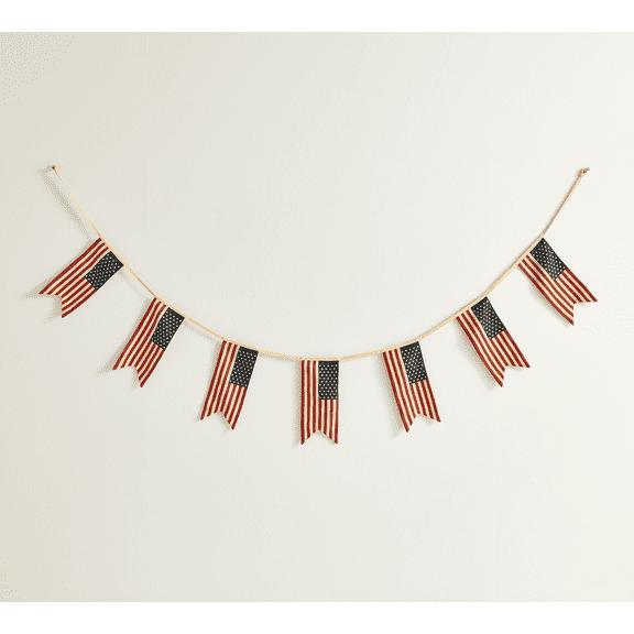 Guvpev Heritage American Flag Garland 12" W x 7" H - 250th Independence Day Red, White & Blue Patriotic Garland - USA Stars & Stripes Decoration for 4th of July