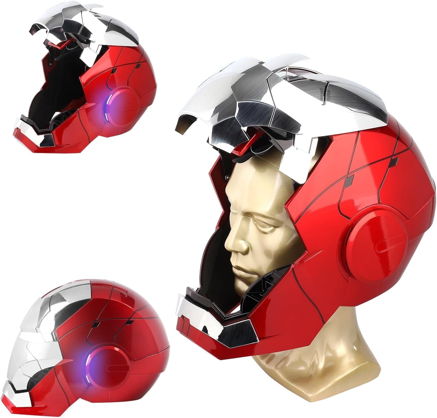 Guvpev Iron Hero Man Helmet, Iron Hero Man MK 5 1:1 Wearable Electronic Helmet with LED Eyes, Jarvis Voice, RC & Touch Open/Close, Superhero Role Play Mask, Perfect Collectible & Display for Adults