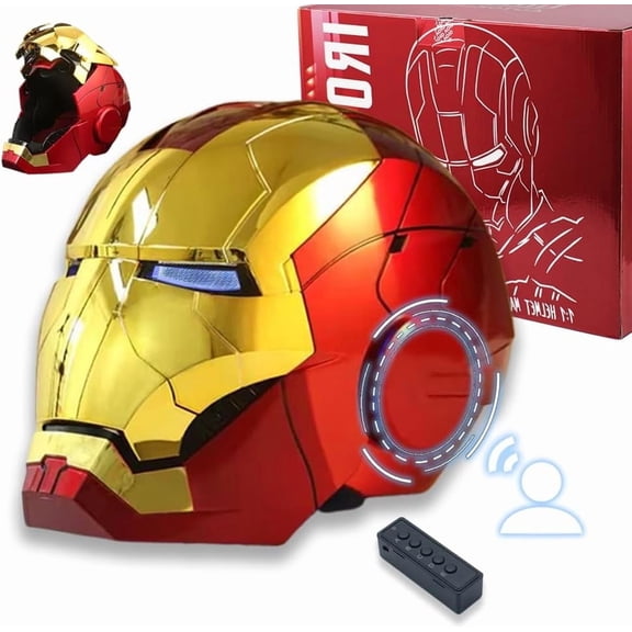 Guvpev Iron Hero Helmet - Superhero Electronic Mk 5 Helmet Mask Gold Voice Control/Sensing/Remote Control Open/Close with Sounds & LED Eyes Light Up Super Hero Movie 1:1 Model Prop