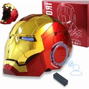 Guvpev Iron Hero Helmet - Superhero Electronic Mk 5 Helmet Mask Gold Voice Control/Sensing/Remote Control Open/Close with Sounds & LED Eyes Light Up Super Hero Movie 11 Model Prop