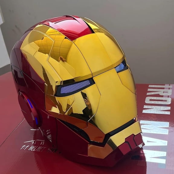 Guvpev Iron Hero Man Mask, Iron Hero Man MK 5 1:1 Premium Electronic Wearable Helmet with Jarvis Voice, Remote, Touch Controlled Open & Close, Endgame Adults Collectible, Halloween Role Play Gea