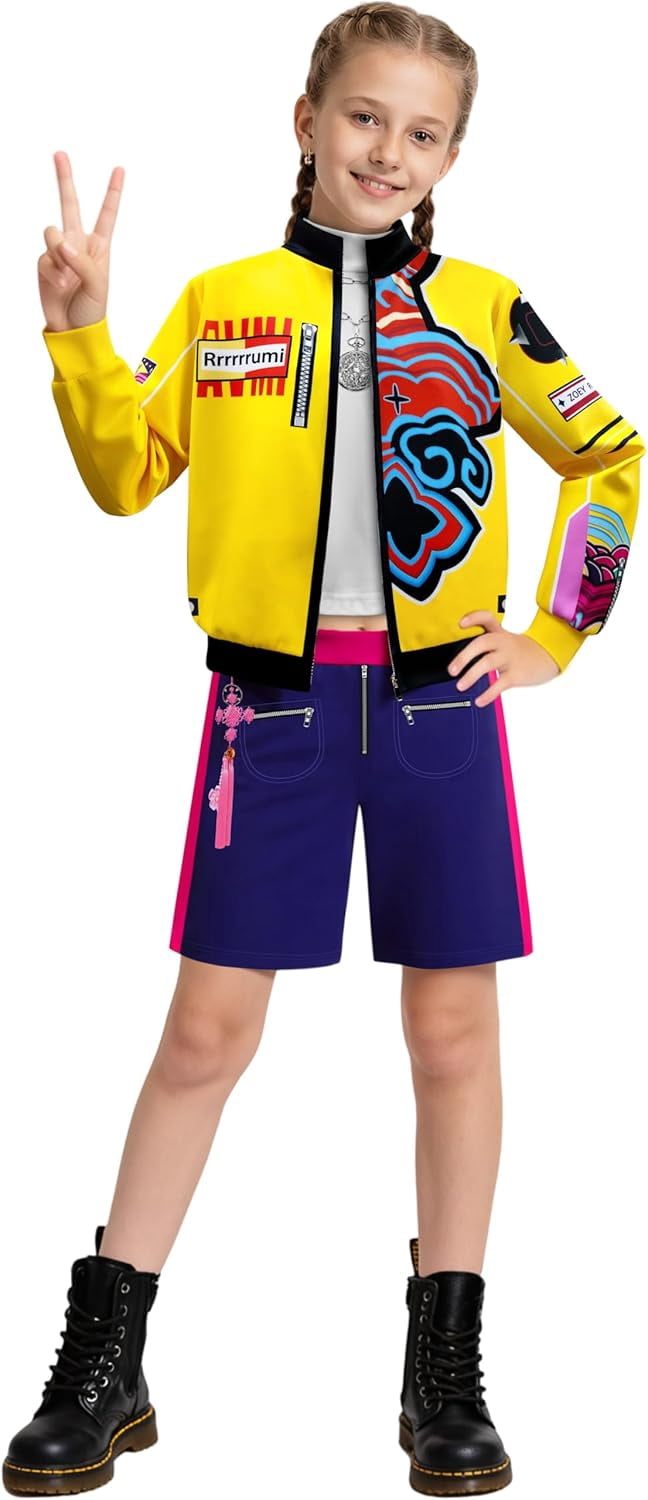 Costume Demon Hunter Per Bambine - Set Cosplay Pop Singer, Con Giacca, Top E Shorts, Per Halloween E Feste, Taglie 4-12 Anni