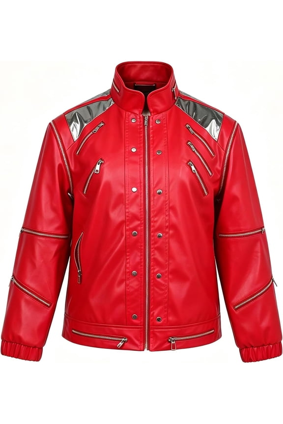 K'id's Dance Star Costume, B'oy's Pop King Cosplay Retro Zipper PU Leather Jacket with Pockets, Halloween Cosplay Costume for Dress Up Party & Stage Performance