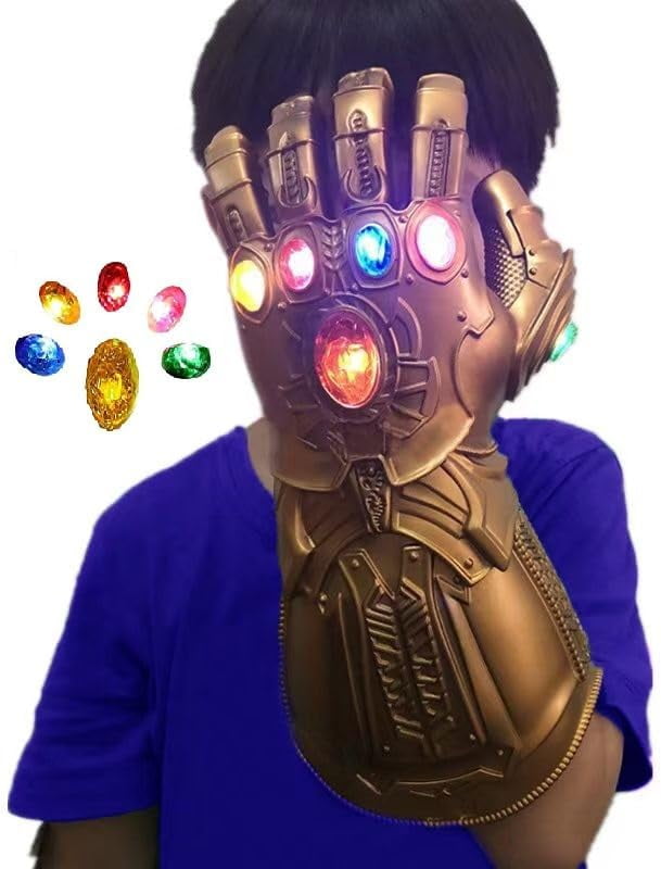 Guvpev Kids Infinity War Thanos Gauntlet with LED Light Up Removable Magnet Gauntlet Gloves for Cosplay, Halloween Infinity Gauntlet Props, Birthday Theme Party Gifts for Superhero Movie Fans