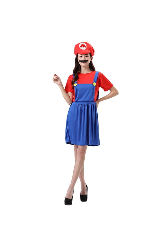 Mario Bros Halloween Costumes, Women Deluxe Mario & Luigi Costume with Hat & Mustache Dress up Accessories, Halloween Role Play Suit, Mario Brothers Fancy Dress Costume for Cosplay Party