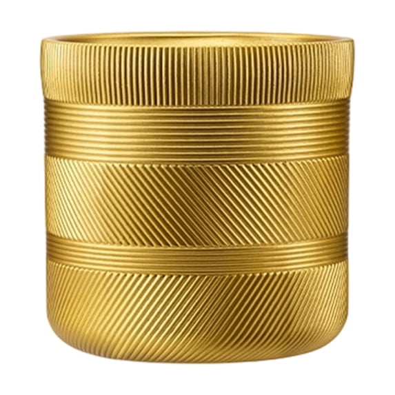 Guvpev Modern Plastic Flower Pot - 9.84 Inch Geometric Ribbed Textured Planter - 1pcs Metallic Gold Decorative Pot for Green Plants & Bonsai