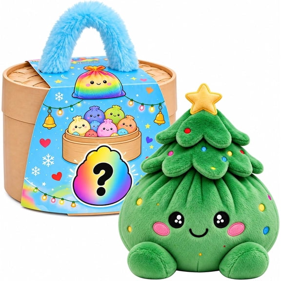Guvpev Mystery Rainbow Plush Dumpling Squishy with Simulated Steamer, Christmas Dumpling Mystery Blind Box, Soft Stuffed Dumpling Plushies, Sensory Squeeze Toys for Holiday Gift & Stocking Stuffers