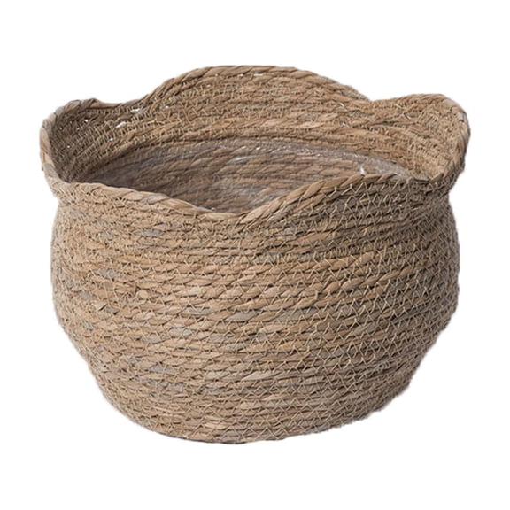 Guvpev Natural Braided Seagrass Planter - Woven Basket with Scalloped Top - Whimsical Indoor Flower Pot for Farmhouse Decor