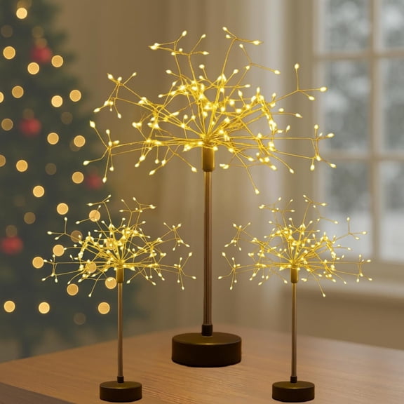 Guvpev Nest and Flowers Table Lamps, Mini Table Starburst Lights, Christmas Firework Centerpiece Lights, White LED Dandelion Creative Lamp for Bedroom Living Room, Xmas Party Home Decor