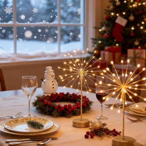 Guvpev Nest and Flowers Table Lamps, Mini Table Starburst Lights, Warm White LED Fireworks Lights, Christmas Table Centerpiece Lights, Decorative Dandelion Creative Lamp Holidays Party Indoor Decor