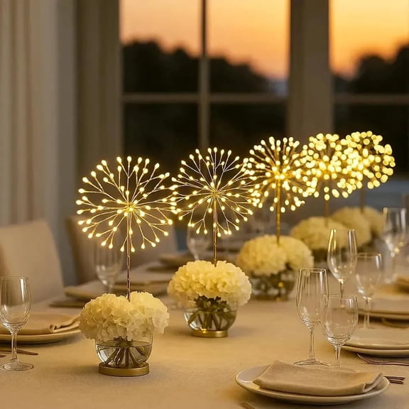 Guvpev Nest and Flowers Table Lights - 2026 Upgraded Gold Dandelion Creative Table Lamps, Mini Starburst Fireworks Pure White LED Lights for Christmas Party Indoor Decor Gifts