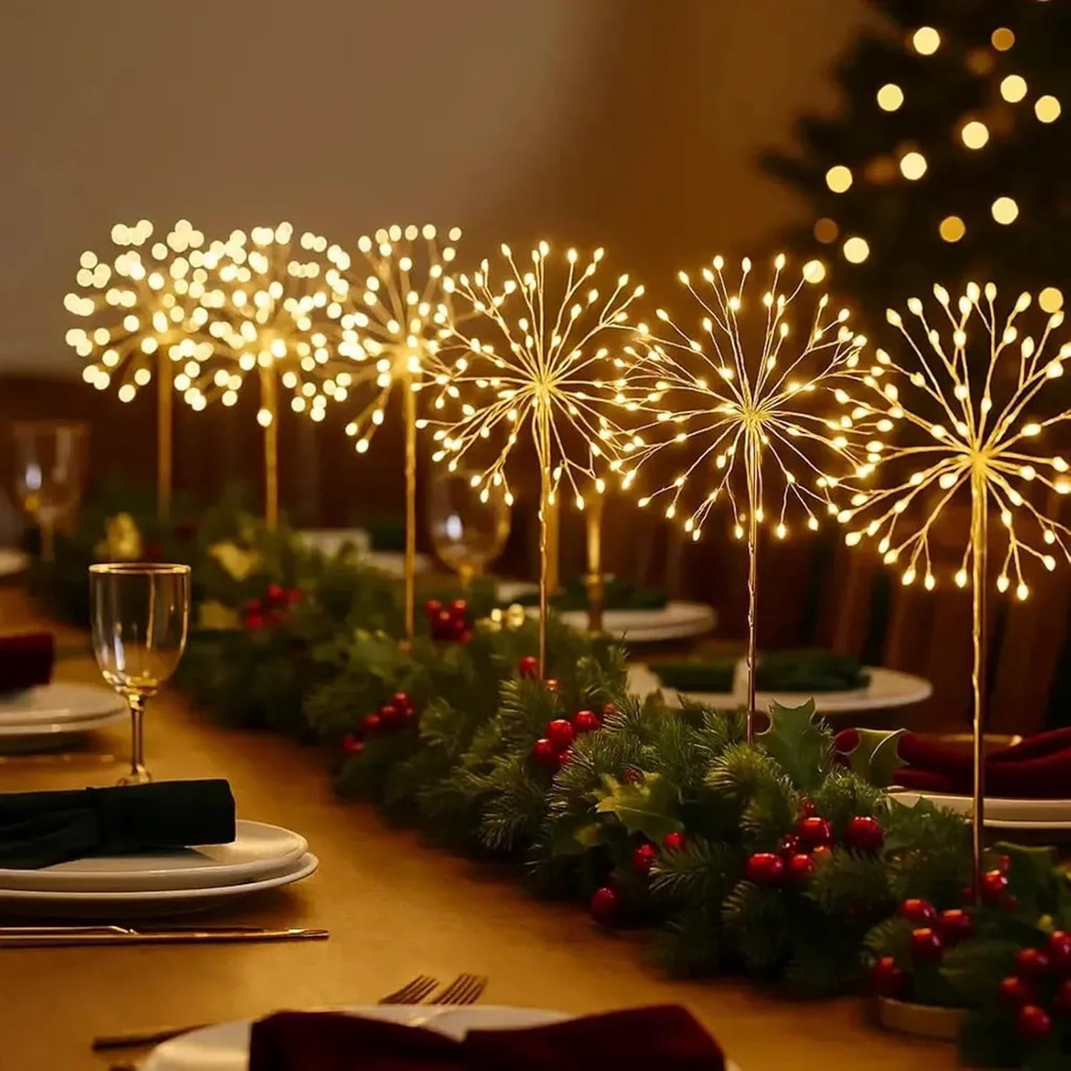 Guvpev Nest and Flowers Table Lights - 2026 Upgraded Gold Dandelion Creative Table Lamps, Mini Starburst Fireworks Warm White LED Lights for Christmas Party Indoor Decor Gifts