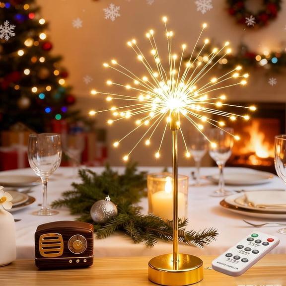 Guvpev Nest and Flowers Table Lights, Mini Table Starburst Lights, 13.8" USB Battery Warm White Decorative Fairy Tree Light, Dandelion Gold LED Table Lamps for Christmas Party Indoor Decor Gifts