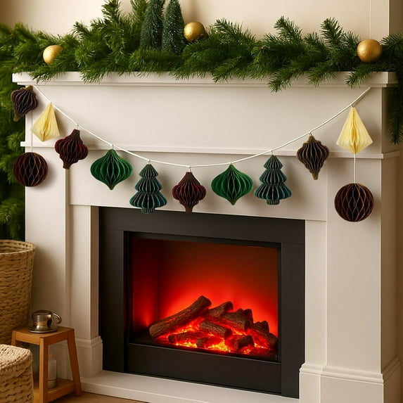 Guvpev Paper Christmas Tree Garland Christmas Decorations 3D Paper Honeycomb Christmas Tree Banner Flag for Mantle, Christmas Tree, Wall, Indoor, Outdoor Xmas Decor