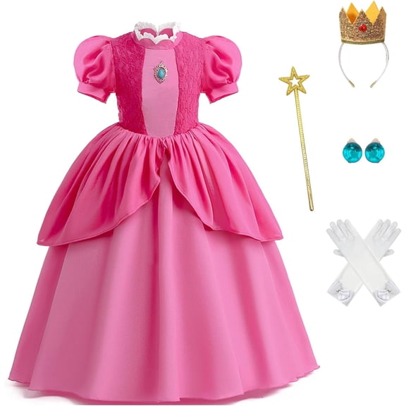 Guvpev Princess Dress for G'irl's - Halloween Princess Costume with Crown & Dress up Accessories Deluxe Cosplay Party Fancy Dress Outfits
