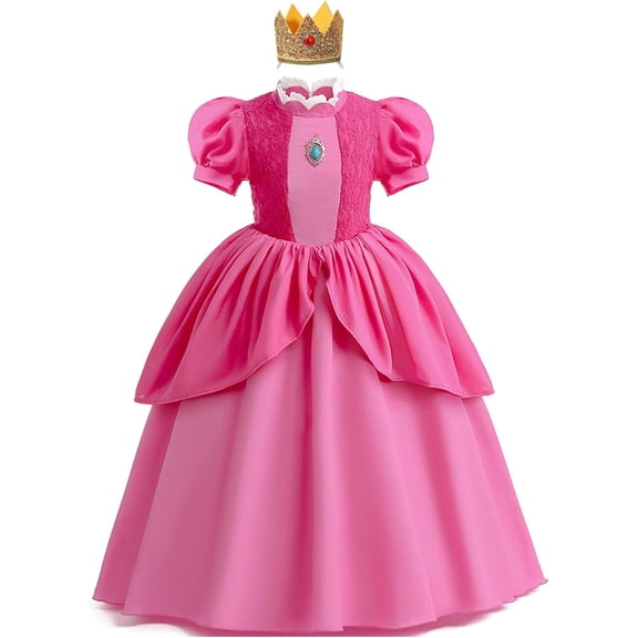 Guvpev Princess Costume Dress for Super Bros Galaxy Movie Fans - Halloween Costumes Peach Cosplay Dress Up Outfit with Crown for Birthday Party Carnival & Fancy Dress