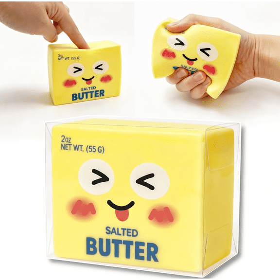 Guvpev Smile Face 2oz Butter Squishy Toys - 2026 New Butter Stick Squeeze Fidget Toys, Soft Stretchy Sensory Squeeze Toys for Stress Relief, Novelty Gag Toys Gift & Desk Accessory, Ages 3+