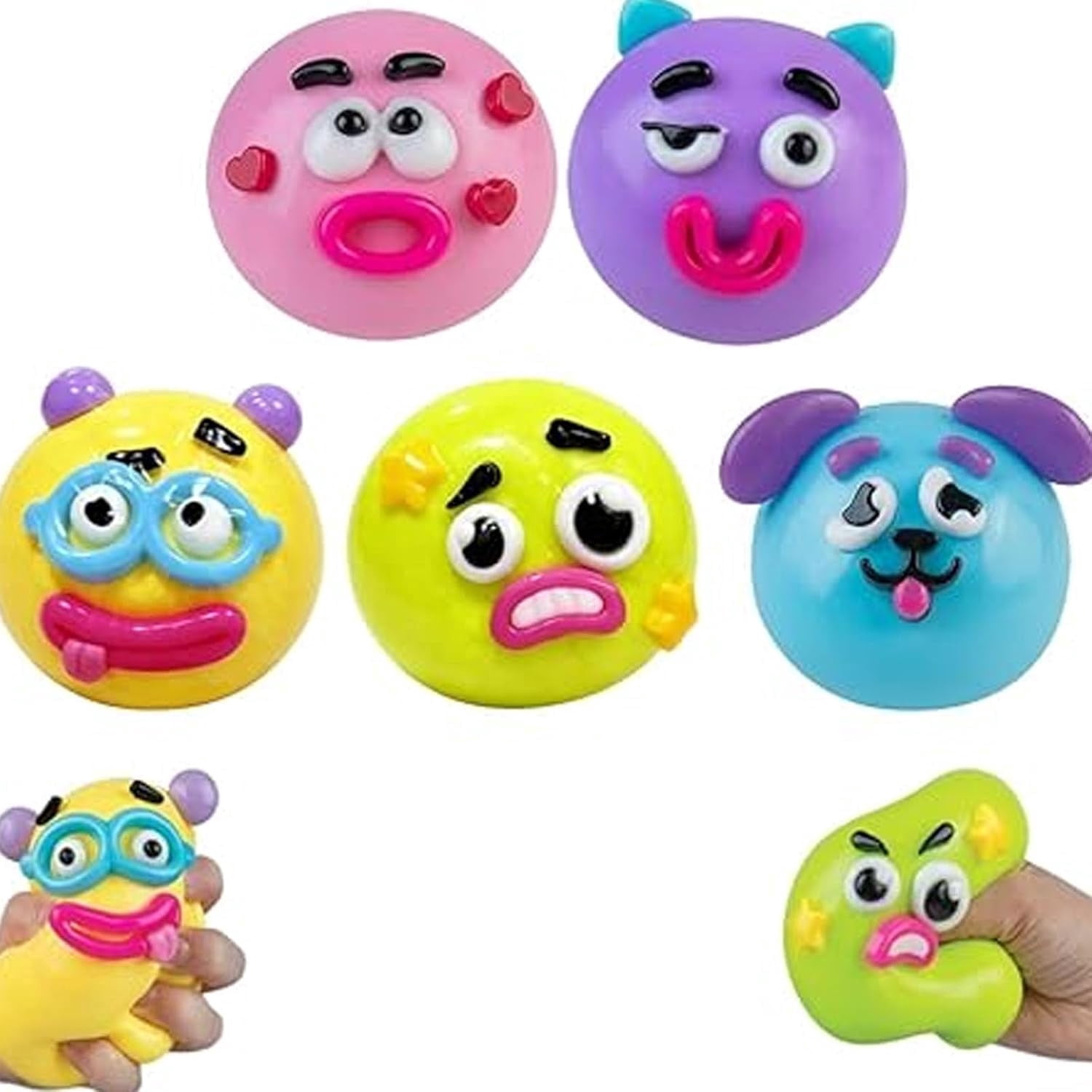 Guvpev 5Pcs Squeeze Smushers Squishy Toys - Curiosities Smushers Dog Face Swap Sensory Fidget for Stress Relief Soft Moldable Cute Slow Rising Squishy Stress Relief Ball, Safe & Fun Gag Gifts