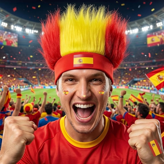 Guvpev Spain Hairy Headband Wigs for Men Women, Red Yellow Cheering Fan Troll Wig Funny Party Crazy Hair Hats for 2026 World Soccer Cup Fans Party Supplies Cosplay Costume Accessories Sports Events
